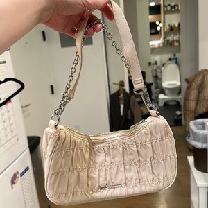 Cream ruched shoulder bag with chain
